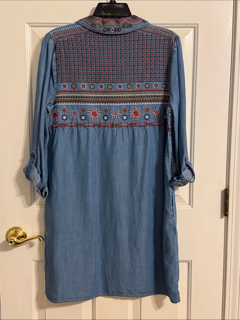Chelsea & Theodore Light Blue Embroidered Chambray Tunic Dress - Picture 2 of 5